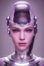 Placeholder: Beautiful futuristic cyborg girl portrait, robot body, human face, purple glow