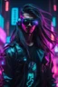 Placeholder: male cyberpunk solo with long hair, korean, Wearing Urban Gang Flash and mirrored dark sunglasses, headaphone, strong cyber warrior, black tatoo, attrakvtive man, Retroanime, rembradt lighting, neon complementary colors, dark vibe, scifi
