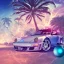 Placeholder: 1980's aesthetic vaporwave palm trees and spheres and Porsche with lightning