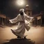 Placeholder: Hyper Realistic Sufi Whirling with Brown & White Islamic Sufi Rustic Grungy in a dark-abandoned-ghost-town-of-desert at dark night