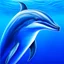 Placeholder: a realistic illustration of a Dolphin, detailed, using three colors blue. ocean background.