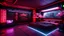 Placeholder: Cyberpunk bedroom. Detailed. Rendered in Unity. Japanese elements. Black and red lighting. Holograms. add a sakura tree into the room. Add a japanese katana in the wall and a gaming pc