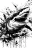 Placeholder: In an art naive style but realistic painterly black and white ink creation do me a shark. Created with ink splashes and blends. No hard lines