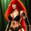 Placeholder: ultra detailed fullbody portrait of Red Sonja, wearing skintight Black costume, extremely detailed digital painting, intrincate, extremely detailed smiling face,crystal clear Big Green eyes, in the style of Adam Hughes , mystical colors , perfectly centered image, perfect composition, rim light, beautiful lighting,8k, stunning scene, raytracing