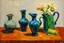 Placeholder: Oil painting of Vases and jugs in the style of frank Auerbach