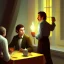 Placeholder: Frodo and Gandalf at a dinner at night painted by edward hopper