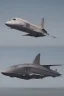 Placeholder: ideation aeroplane airmed inspired by shark with side view, quarter view and front view