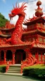 Placeholder: A red palace with a monstrous phoenix designed in Japanese Oni masks painted by Jackson Pollock