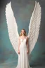 Placeholder: Full body Woman angel A pair of majestic angel wings, permeated with a royal shade of white, gracefully stretches against the captivating background of a photo studio. The juxtaposition of heavenly wings and the ornate wedding arch creates a mesmerizing blend of the heavenly and earthly, evoking a deep sense of awe and delight.