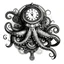 Placeholder: Vintage tshirt print design (on a white background:1.2), digital art of Steampunk Octopus in an intricate timepiece, (Victorian engraving style:1.2), highly detailed, 4k, masterpiece.