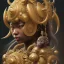 Placeholder: Sango fantasy, fantasy magic, intricate, sharp focus, illustration, highly detailed, digital painting, concept art, matte, art germ and Paul Lewin and Kehinde Wiley, masterpiece black elephant head bronze monkey Asian African girl nice breast Hawaiian hair turquoise golden waves