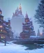 Placeholder: A magical snowy warlock castle with river canals and a large Christmas tree