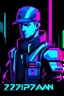 Placeholder: us men soldier with rilfe with text szczepan with blue background colour, neons in cyberpunk styles, with text szczepan