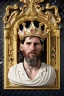 Placeholder: Realistic image, Baroque bas relief sculpture made in white marble with gold veins, Lionel messi with gold laurel leaves crown, decorative star on the chest, waist up portrait, marble material, gold ornaments, Baroque style, sun rays background, epic, celestial, cinematic lighting, God lights, 4k resolution, smooth details, soft lighting, unreal engine 5, art station, substance 3d.