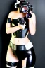 Placeholder: Cyber-punk style camera-mask. Large fencing mask covers cheeks. Trim girls. Reflective white plastic skin. Camera lenses as eyes. Head full of integrated old-fashioned cameras. Golden to cyan surfaces body, latex. Perfect body, thick thighs and calves. Asa Akira. Selfies with old-fashioned cameras in both hands. Wide hip, skirt bleats nicely. Camera at mons veneris and nipples. Partly symmetrical. Three Cameras hanging on wide plastic belt. Euclidean 3D-tiling. Fractal-camera-lens.Minimalism