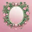 Placeholder: Create an Artwork of a Mirror with ivy branches and pearls necklace, Like a creative Logo for a Varasity Jacket to put a random number uin it, Vector illustration. Colors should be pink and green