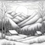 Placeholder: Outline art for coloring page with a cute mountain landscape white background, sketch style, only use outline, clean line art, white background, no shadows, clear outline