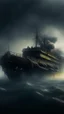 Placeholder: ,surrealism of the dark of a nightmare , hyper photorealistic, hyper detailed bright art color, high resolution, fog, octane render, tilt shift, HDRI Environment, all pictures dark gray, a torpedo hitting a ship