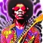 Placeholder: a realistic picture of Jimi Hendrix at a turntable with headphones on being a DJ, vivid color, with sunglasses, psychedelic trippy art