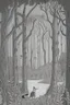 Placeholder: in the style of Henry Justice Ford, a drawing of a forest in which a fox lives