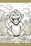 Placeholder: Outline art of laughing monkey with outdoor background