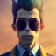 Placeholder: a man with sunglasses standing in front of a cloudy sky, a character portrait, by Miyazaki, flcl, old charismatic mechanic, subtle confident smile, in pilote, solarpunk human, defying gravity, pompadour, absolute chad, john carmack, daddy energy, gulf, beautiful singularities