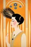 Placeholder: a woman with feathers in an Art Deco foyer by artist "Erté",by artist "Hilma af Klint"