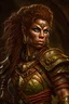 Placeholder: Dungeons and dragons, portrait, female barbarian, caucasian, brown hair, mighty, frightening, action pose, cinematic shot, detailed, intricate detail, masterpiece, intricate, small detail
