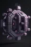 Placeholder: estação espacial hiper-realista, fundo cinza low poly, luz rosada