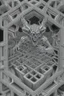 Placeholder: hexagon chrome labyrinth featuring gargoyle skeleton in the style of escher, 8k, trending art