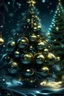 Placeholder: A beautiful christmas tree with decadent gothica fonts text portrait, in front of a snow covered christmas tree, christmas decadent gothica metallic filigree ornaments techno punkembossed foral mineral obsidian stone ribbed etherial techno christmas ornaments organic bio spinal ribbed detail of bokeh gothica etherial christmas lights background extremely detailed maximálist hyperrealistic concept art
