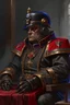 Placeholder: An oil painting of a wh40k commissar pondering, young, black and brass coat, high detail : 0.3