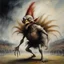 Placeholder: evil turkey goblin, by Stephen Gammell, by Brian Froud, by Yves Tanguy, surreal creepy sentient goblin turkey is mascot at high school football game, natural colors, detailed realistic matte oil painting, ultra detail, dramatic, kinetic, masterpiece.