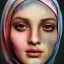 Placeholder: watercolor painting as woman's face, wearing hijab, fine detail, highly intricate, modern surrealism painting, fog, high-quality, volumetric lighting, 8k, ultrahd, George Grie, Marco Escobedo, Igor Morski,Brian Froud, Howard Lyon, Selina French,