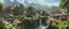 Placeholder: A busy surrealist market in a beautiful surreal sunny countryside scene with distant hills, many conjoining intricate characterful dwellings (designed by Esher), pathways & stairways, waterfalls & a waterwheel : ultra high detail, photorealistic, epic cinematic, 8K, Large depth of field