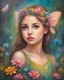 Placeholder: Oil pastel painting of a beautiful girl, fantasy, dream, forest, glitter background, beautiful, oil pastel painting, fantasy art, fairy, young girl, beautiful portrait painting, flowers, colorful, inspired by Thomas Kinkade, fine art, 8k