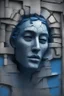Placeholder: surrealis monochrome A fragmented, surreal sculpture liguid blue color of photorealistic image 3d,psychedelic art glossy emerging from devilish a crumbling walls of an old castle The face appear and intricate details, evoking a haunting expression. set against a backdrop of stormy, cloud-filled skies. bauhaus art The overall tone is dark blue and moody, suggesting themes of decay and transformation.