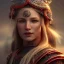 Placeholder: highly detailed girl viking queen, red glass armor, blue delicate braided hair, cinematic lighting, 4k, 8k, octane render, digital concept art, trending on artstation, pinterest, extremely detailed, ambient lighting.