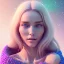 Placeholder: octane render, 8k, high detail, belle femme blonde, portrait, sourire, foret de cristaux, ciel cosmique bleu et violet