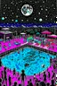 Placeholder: techno rave party in 80's with swimming pool on the moon full