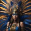 Placeholder: A tan skin aztec female all blue and gold elaborate outfit, with huge headpiece center piece,blue/gold makeup with oversized headdress with long bird feathers, with depth of field, fantastical edgy and regal themed outfit, captured in vivid colors, embodying the essence of fantasy, minimalist, shot with Sony Alpha a9 Il and Sony FE 200-600mm f/5.6-6.3 G OSS lens, natural light, hyper realistic photograph, ultra detailed -ar 3:2 -q 2 -s 750