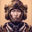 Placeholder: asian man with helmet, steampunk, very detailed, close up, with planets in the background.