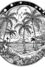 Placeholder: Mandala of moonlit beach with starlit palm trees, in black and white with distinct lines, perfect for an adult coloring book, contour, vector, clean line art, isolated on a white canvas
