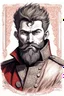 Placeholder: man, age 20, medieval, fighter, russian, croocked nose, czar, rich, simple clothes, short messy hair, thick beard, oligarch, leather coat with fur, brocade clothes, pencil drawing, black or red hair, muscles