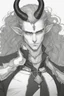 Placeholder: A dnd character portrait, a tiefling man with long hair and two black horns that curve backwards, white eyes and pale skin. Handsome. Young.