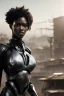 Placeholder: portrait,beautiful african robot, post-apocalyptic in a cyberpunk city, realistic, intriacte detail, sci-fi fantasy style, volumetric lighting, particales,highly detailed,cinamatic, deep