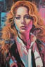 Placeholder: Miami Vice the 2024th century oil paiting.Hans Ruedi Giger style Ginger hair Jennifer Lawrence erect bombshells Pop Art psychology oil paiting In depth psychology display in the background in the city artgerm display in the Miami Vice the 2024th century oil paiting.