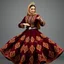 Placeholder: Medium shot of an Azeri woman dancing in a traditional “Arkhalig” velvet jacket and a long, flowing “Tuman” skirt embroidered with gold “Buta” patterns. She wears a “Gümüş Kemer” (silver belt) and a “Ruband” silk headscarf held by a gold “Tiara.” Her hands are performing “Şana” (comb-like) finger movements. She spins slowly, the heavy fabric of her dress billowing outward in a controlled, elegant circle.