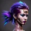 Placeholder: pretty green punk hair cyber woman, cold ambient, latex, cables, purpurin, black, gold, piercings, brown, decorative color feathers, circuits, neon style, a lot of led lights, fog, rain, vibrant color, highly detailed, art stations, concept art, smooth, unreal engine 5, god rays, ray tracing, RTX, lumen lighting, ultra detail, volumetric lighting, 3d, finely drawn, high definition, high resolution.