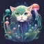 Placeholder: the mixture between a cat and a jellyfish logo in Japanese anime style, plants, seagrasses, galaxy, epic